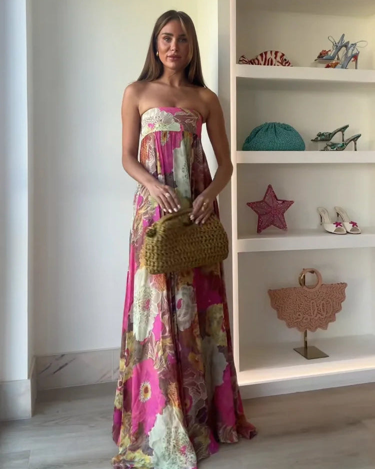 Women's Floral Strapless Maxi Summer Wedding Guest Dress - Seldom Seen Styles