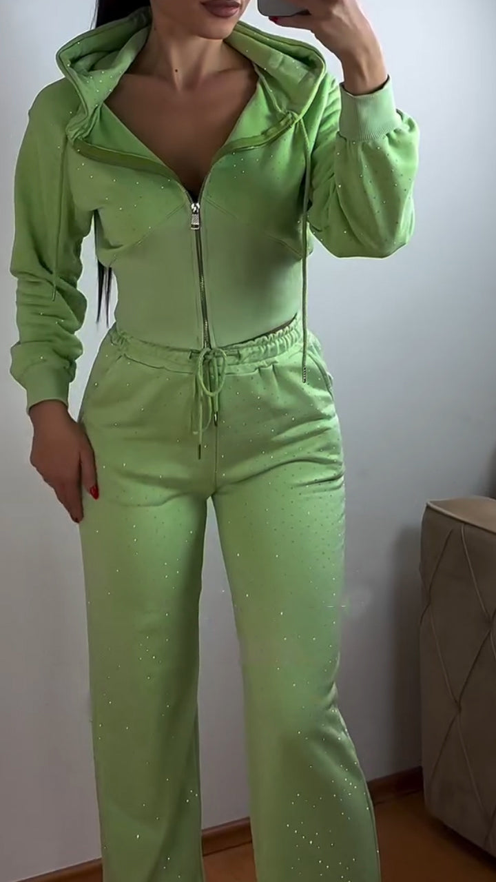 Women's Hooded Zipper Hot Diamond Casual Suit - Seldom Seen Styles