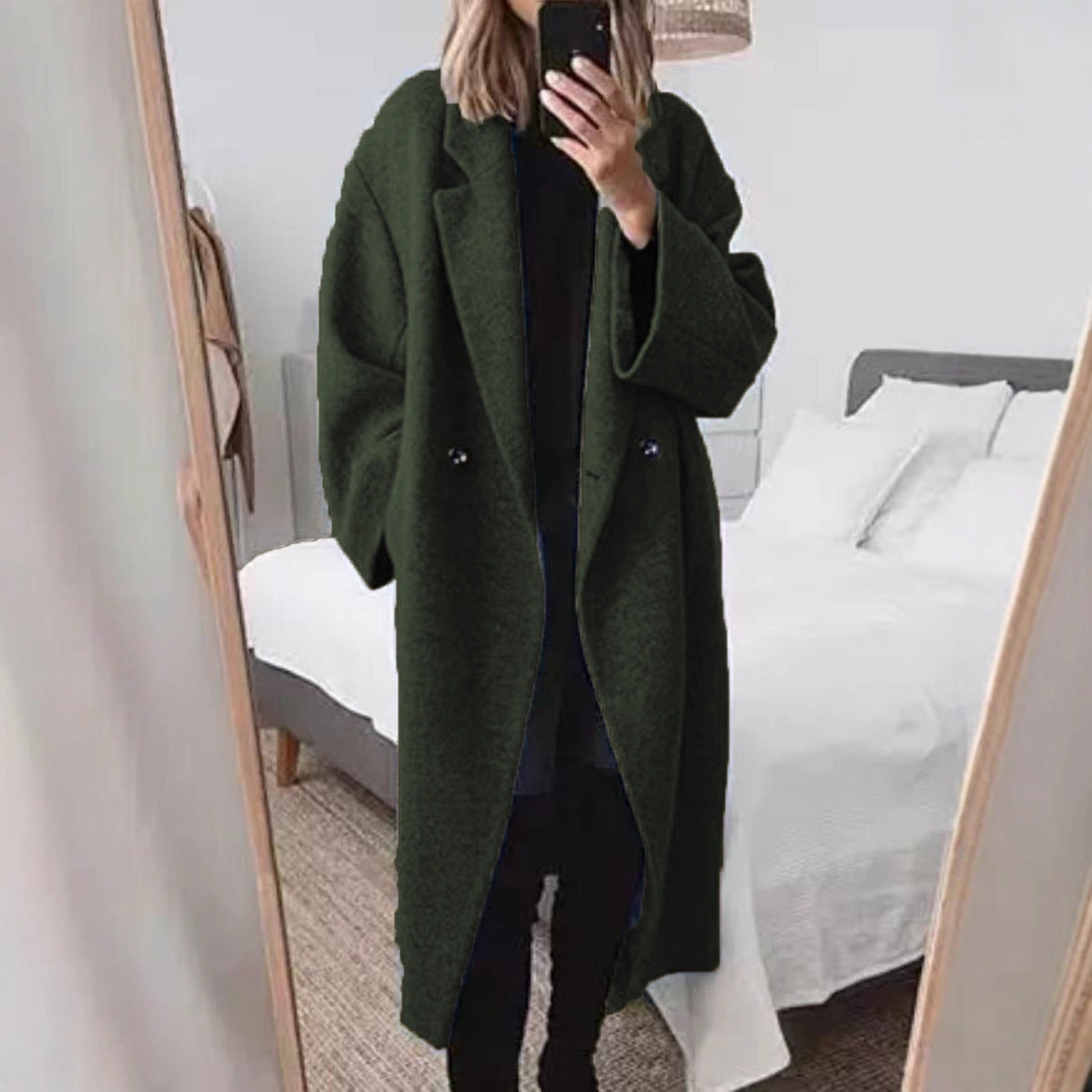 Women's Oversized Wool Blend Long Coat Double Breasted Lapel Winter Maxi Coat Casual Longline Overcoat - Seldom Seen Styles
