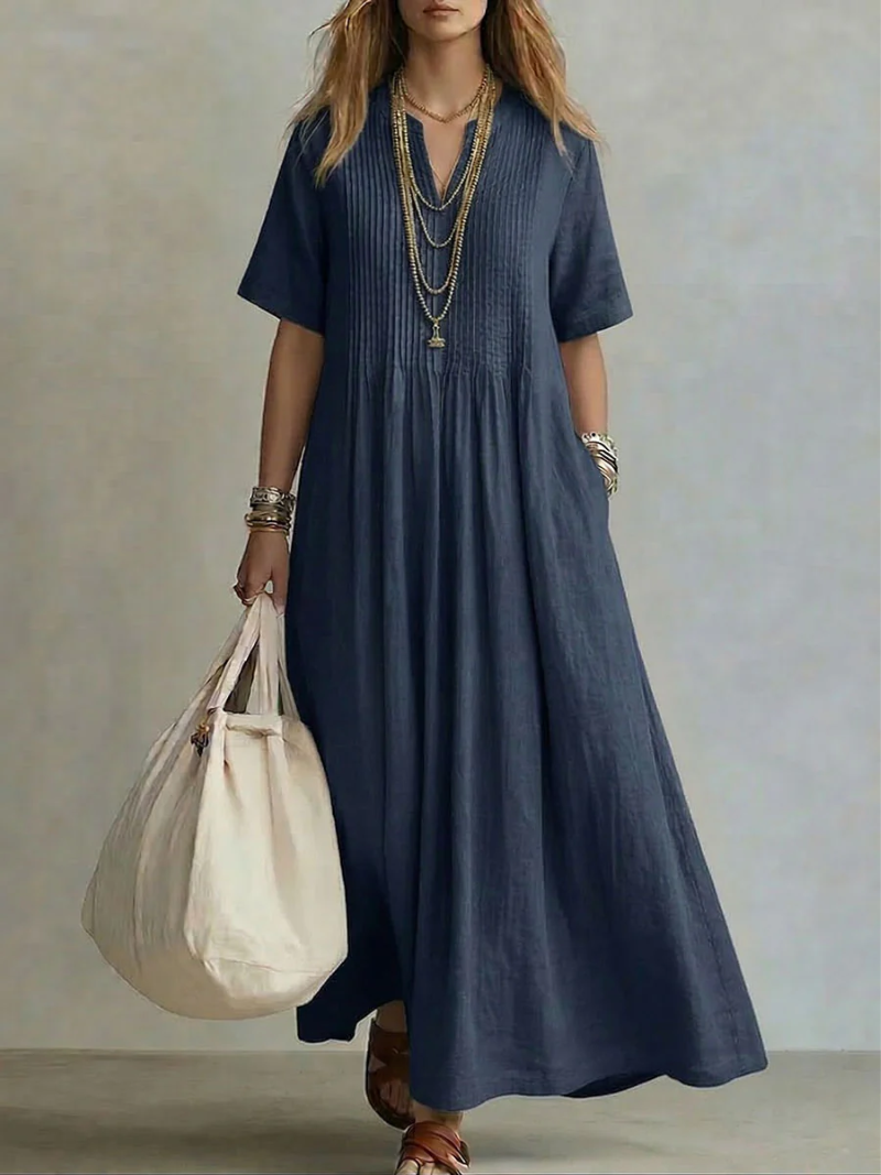 Women's Pleated Flowy Dress Elegant Lightweight Summer Midi Dress Casual Party Wedding Guest Vacation | Noor Pleat - Seldom Seen Styles
