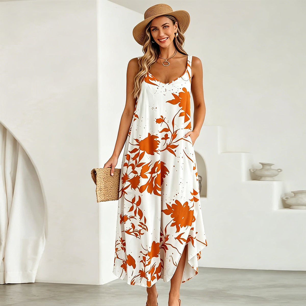 Women's Printed Maxi Slip Dress Loose Fit Sleeveless Casual Summer Beach Dress - Seldom Seen Styles