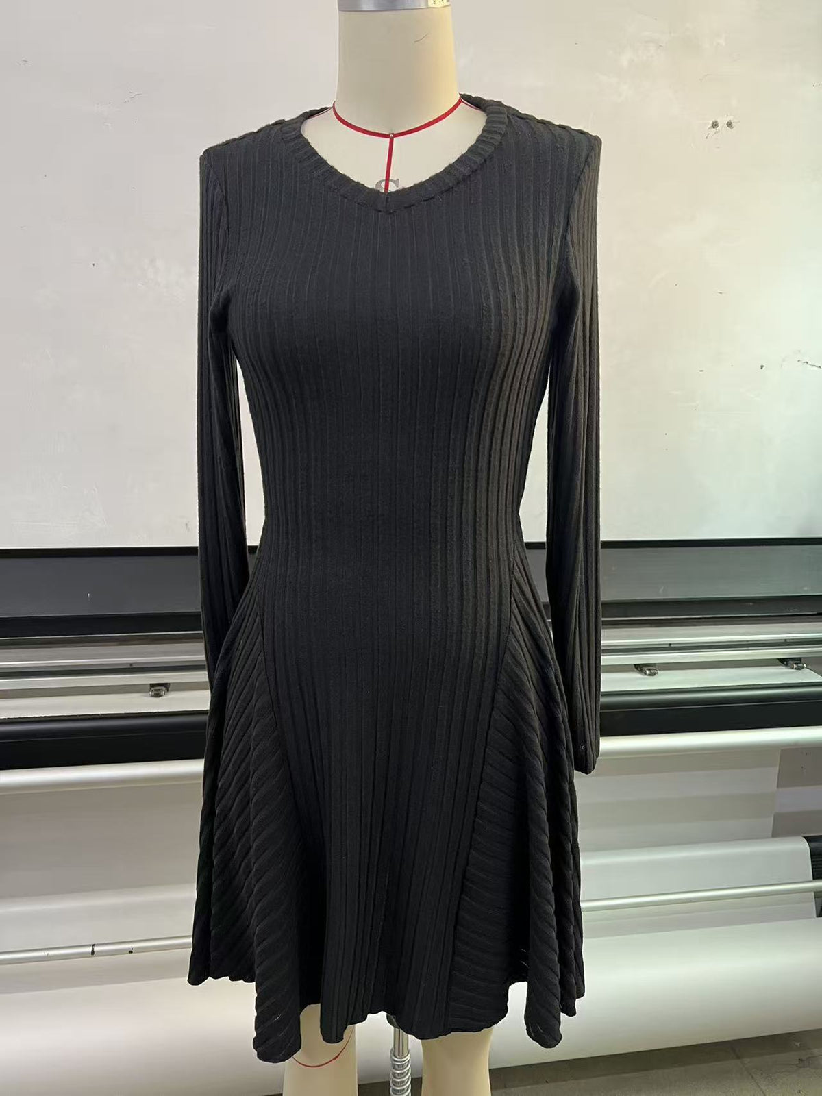 Women's Ribbed Knit Sweater Dress V Neck Long Sleeve Fit and Flare Mini Dress Casual Fall Dress - Seldom Seen Styles