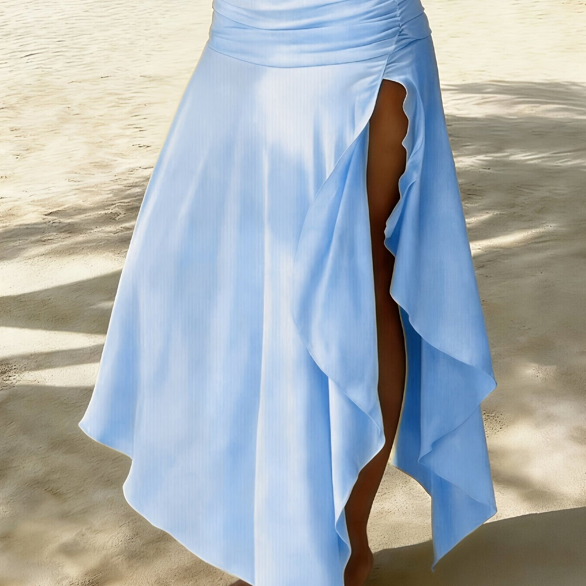 Women's Ruched Waist Asymmetric Ruffle Hem Maxi Skirt - Seldom Seen Styles