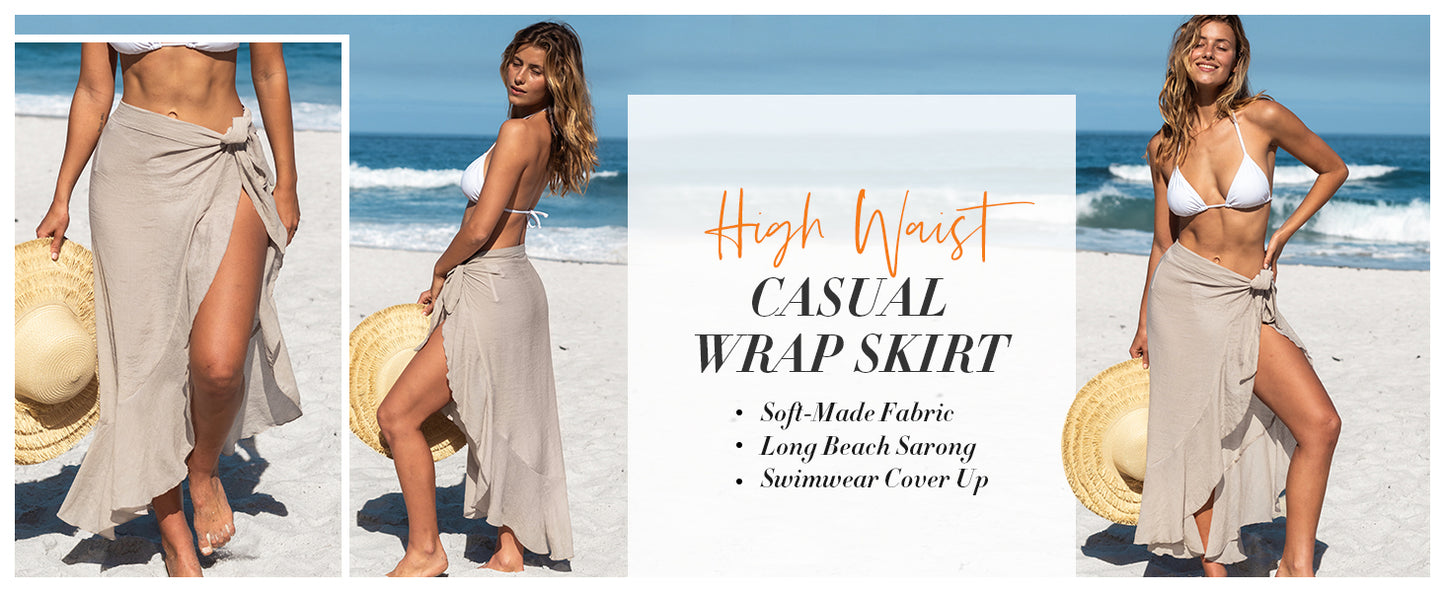 Women's Sarong Cover Ups Swimsuit Wrap Skirt Self Tie Beach Cover Up Ruffle Wraps One Size - Seldom Seen Styles