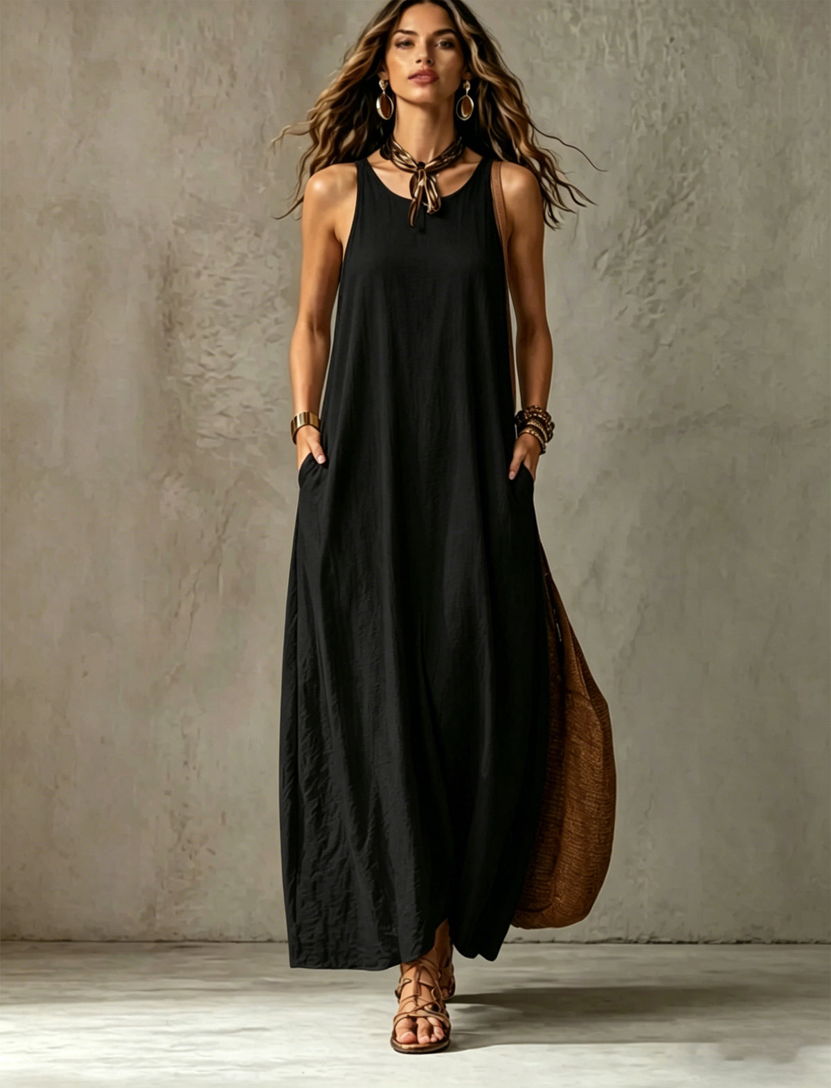 Women's Sleeveless Maxi Dress Casual Loose Fit Summer Sundress Elegant Solid Color Flowy Beach Vacation Dress - Seldom Seen Styles