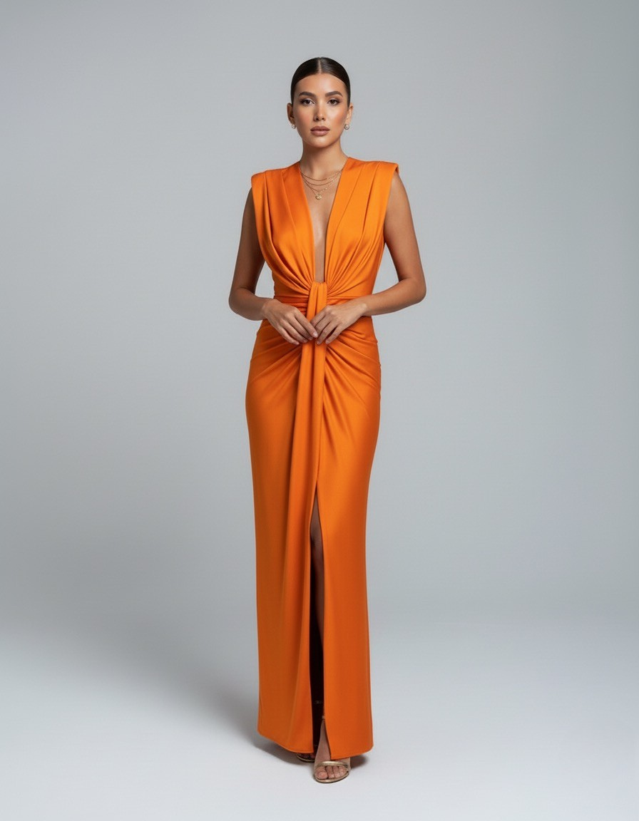 Women’s Sleeveless Maxi Dress with Deep V Neckline and Front Slit - Seldom Seen Styles