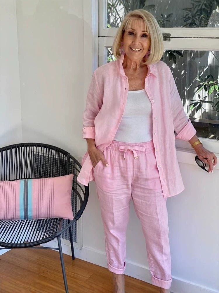 Women's Three Piece Linen Blend Set Open Front Jacket Camisole and Drawstring Pants Casual Matching Outfit - Seldom Seen Styles