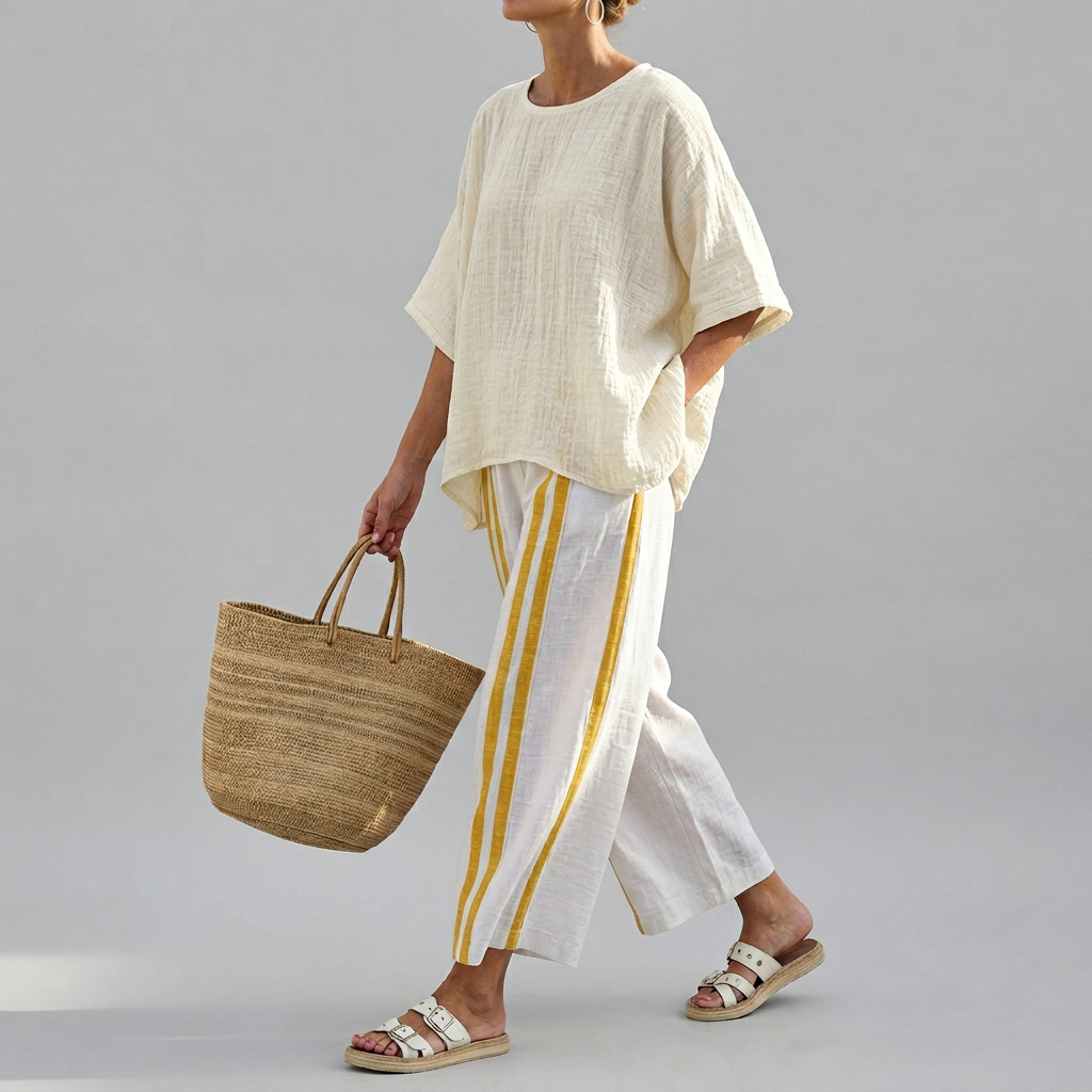 Women’s Two-Piece Striped Top and Wide-Leg Pants Set - Seldom Seen Styles