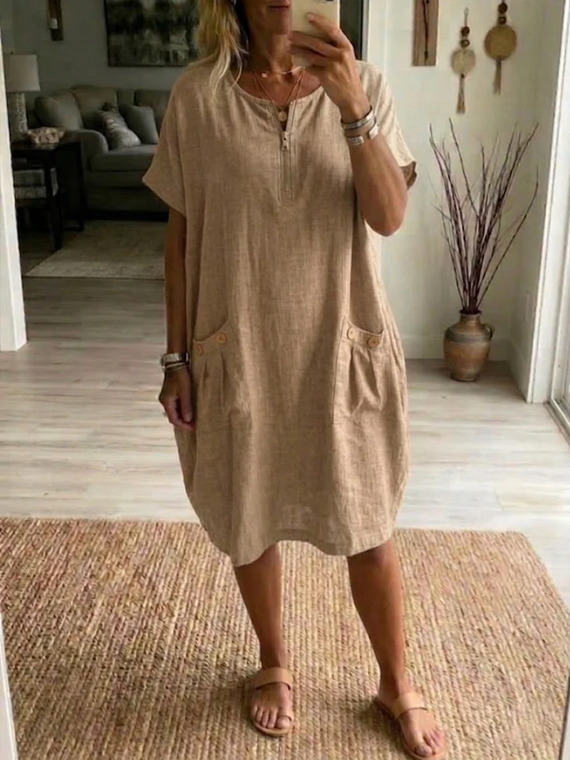 Women's V-Neck Button Casual Loose Cotton Maxi Dress Summer Vacation Beach Outfit - Seldom Seen Styles