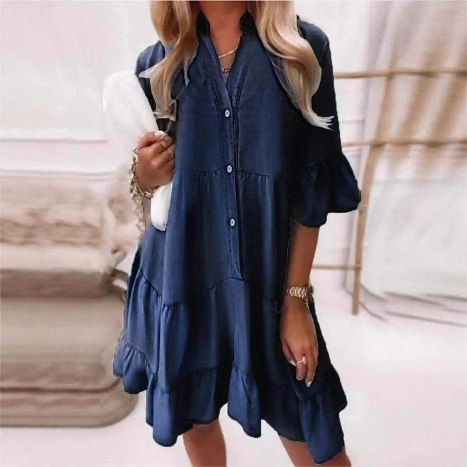 Women's V-neck Patchwork Solid Color Casual Dress - Seldom Seen Styles