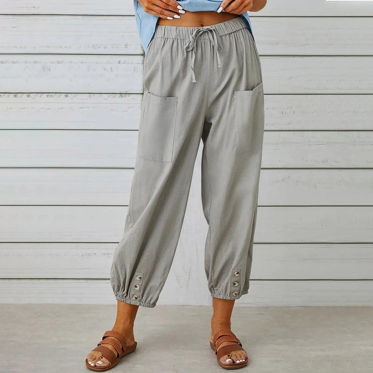 Women's Wide Leg Drawstring Capri Pants High Waist Elastic Casual Cotton Linen Summer Beach Vacation Pants | Boho Capri - Seldom Seen Styles