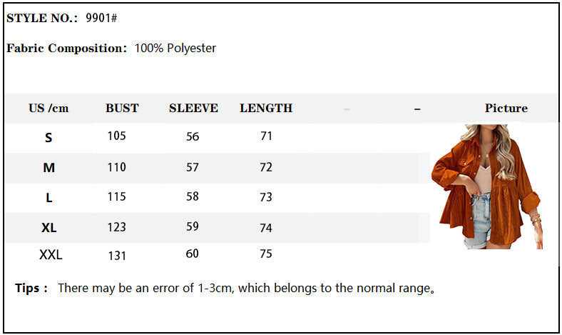 Womens Corduroy Peplum Shirts Tops Cute Long Sleeve Button Down Blouses with Pockets - Seldom Seen Styles