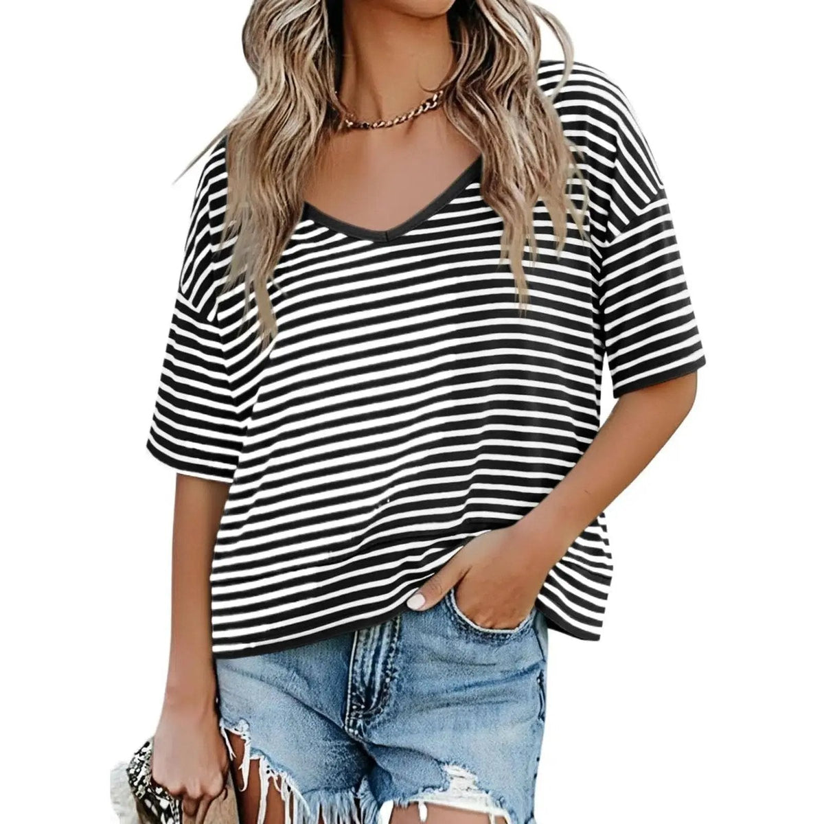 Womens Summer V Neck T Shirts Casual Short Sleeve Flowy Tops Cute Loose Fit Basic Tees Summervibes - Seldom Seen Styles