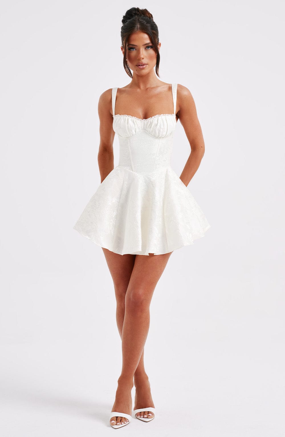 Womens Sweetheart Neckline Satin A-line Spaghetti Straps Jacquard Mini Dress Bow Sleeveless Cocktail Prom Dress - Seldom Seen Styles