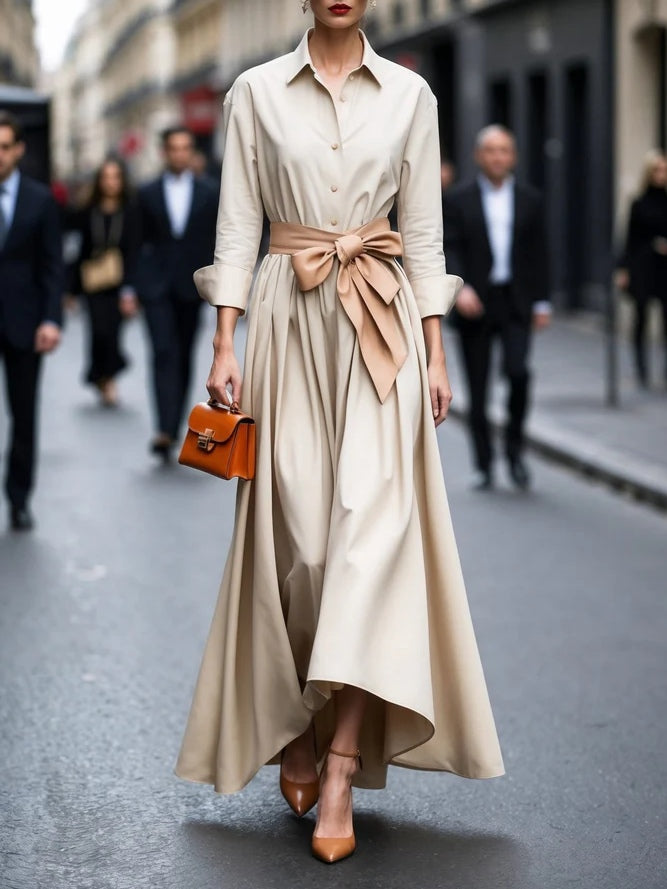 Alaia™ | Elegant Long-Sleeve Tie Maxi Dress - Seldom Seen Styles
