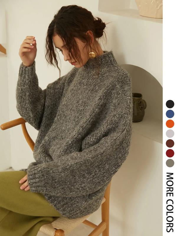 Women's Solid Drop Shoulder Knitting Sweater, Casual Long Sleeve Jumper for Fall , Fashion Ladies' Knitwear for Daily Wear