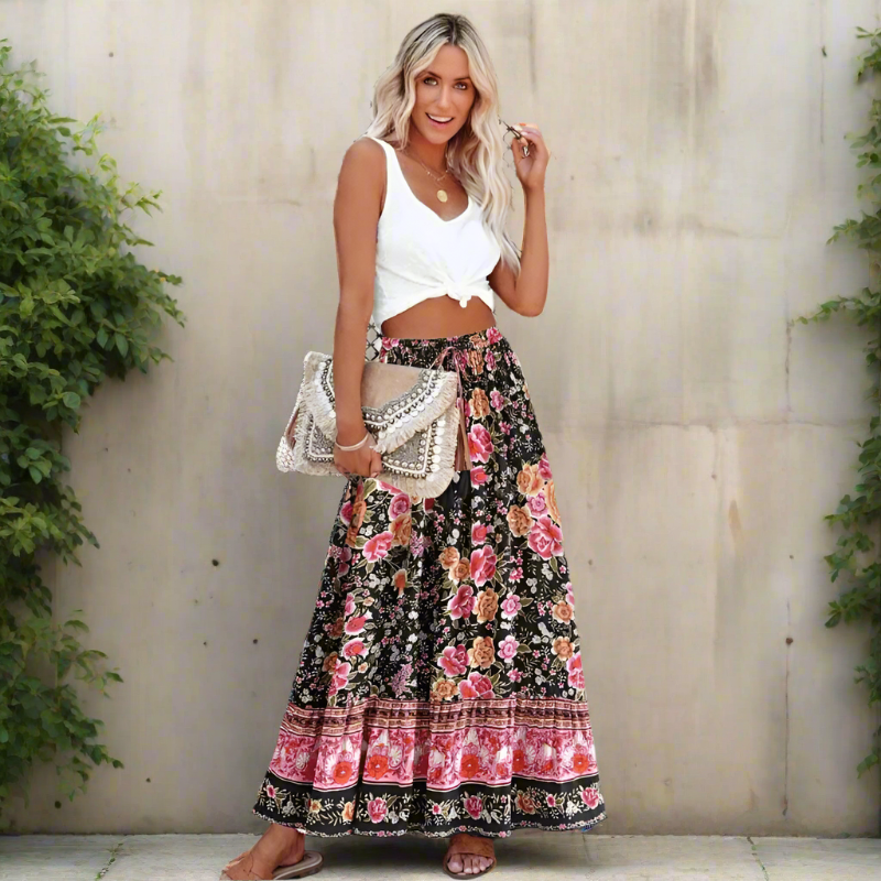 Bohemian Floral Maxi Skirt - Seldom Seen Styles