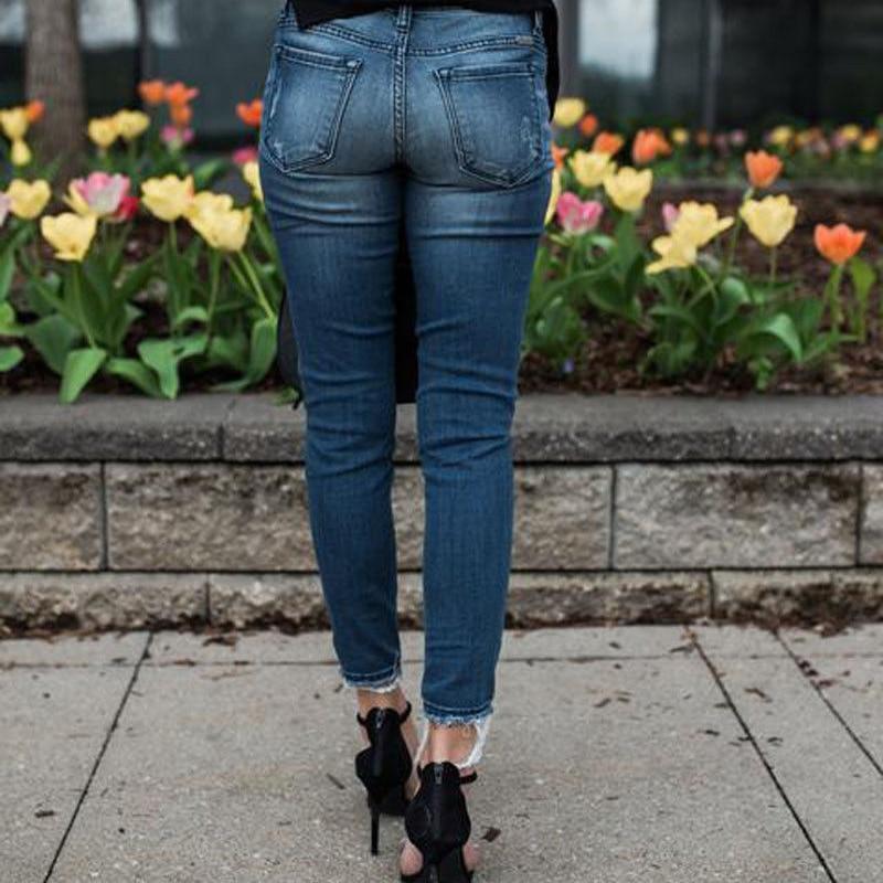 Skinny Ripped Pleated Stretch Denim Jeans - Seldom Seen Styles