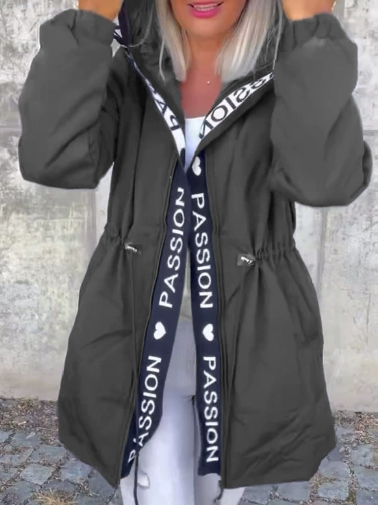 Women Hooded Letter Print Casual Coat - Seldom Seen Styles