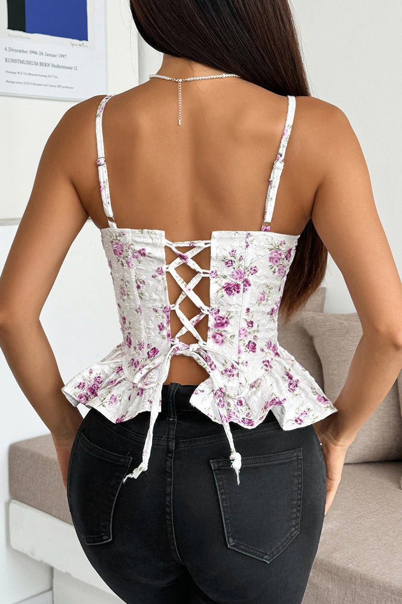 Women's Floral Ditsy Print Spaghetti Strap Cami Top Irregular Ruffle Hem Tie Detail Slim Fit Sleeveless Summer Casual Boho Going Out Top - Seldom Seen Styles
