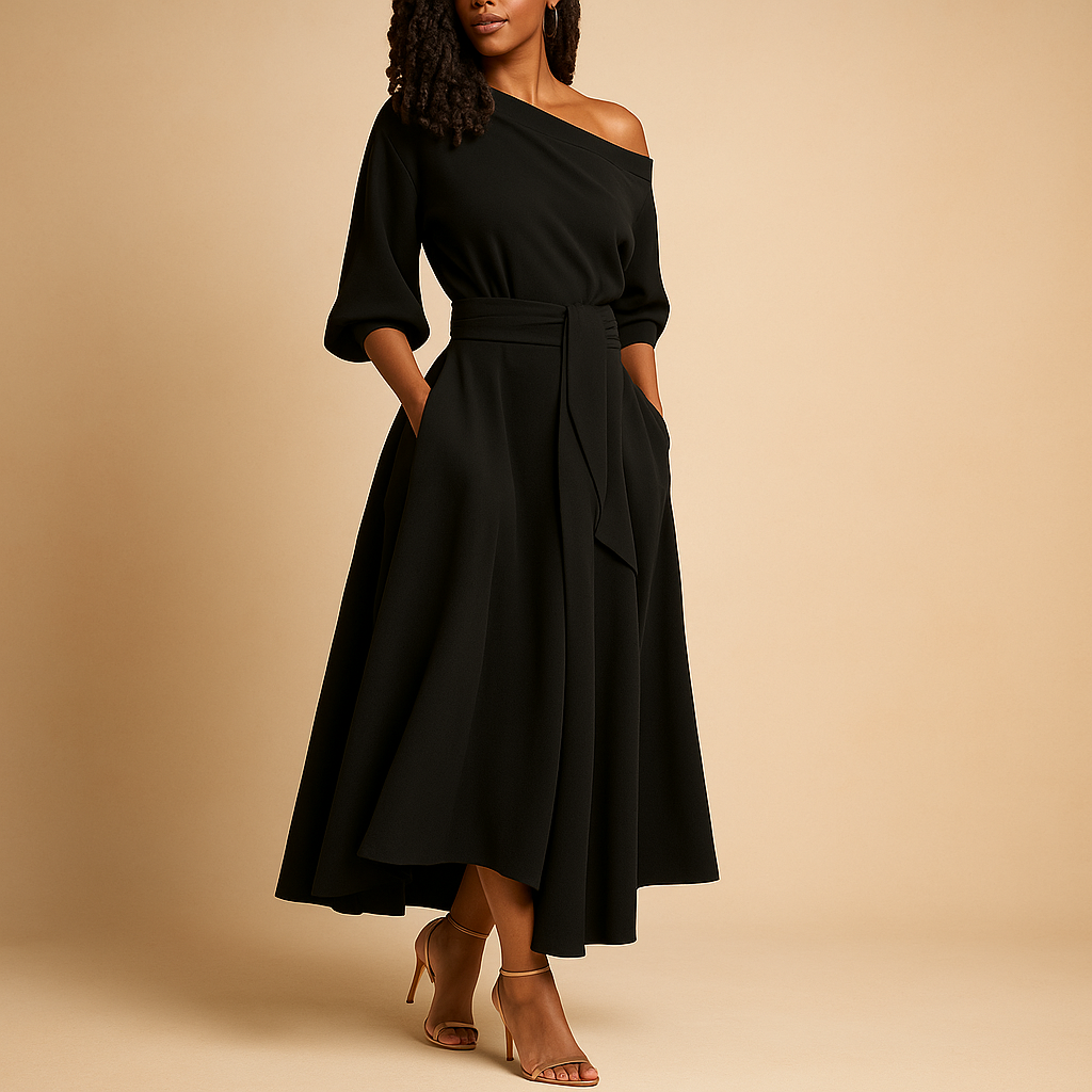 Elegant midi dress with waistband for women | Sophia - Seldom Seen Styles