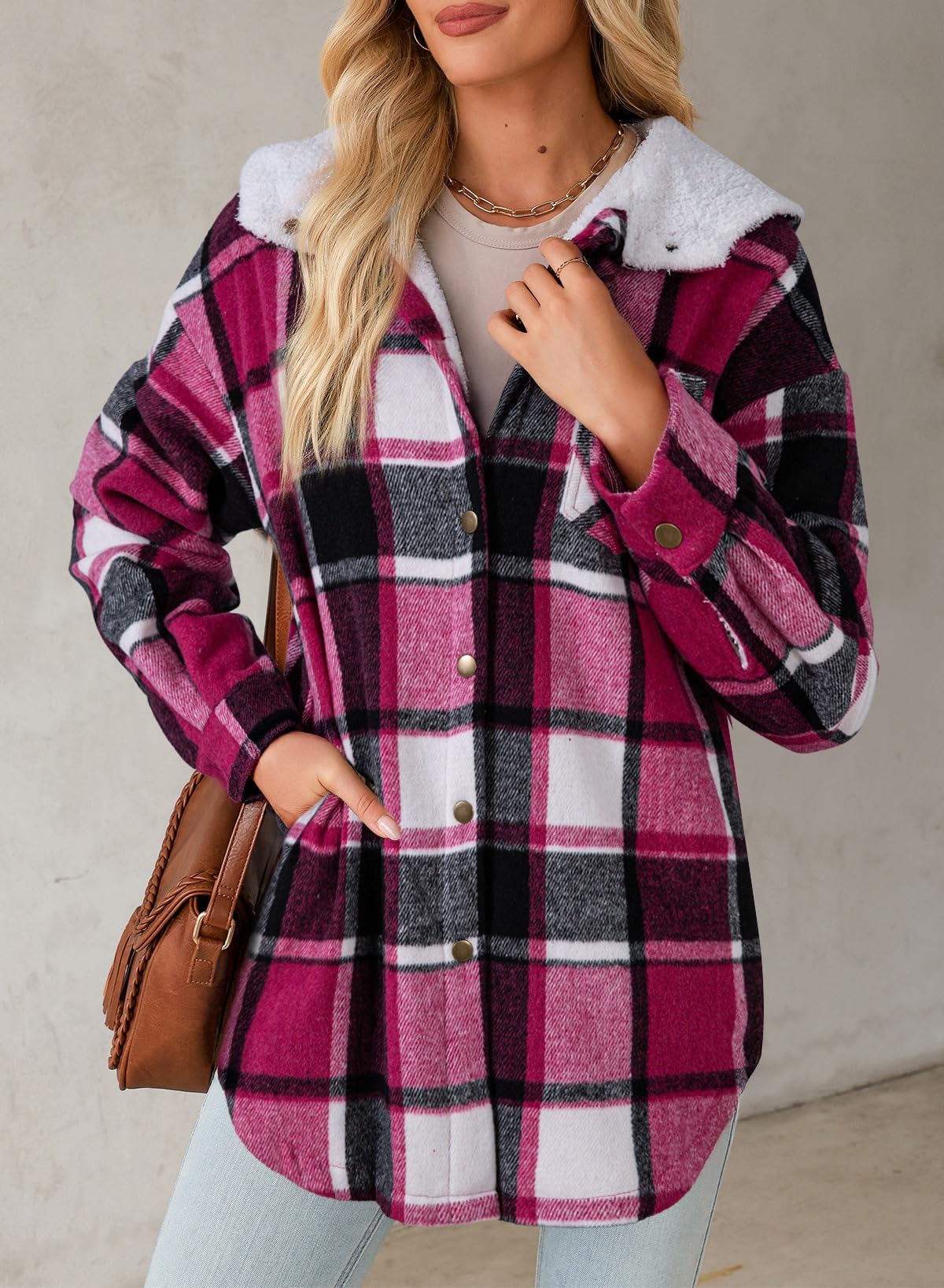 Women's Flannel Hooded Plaid Fuzzy Fleece Jacket Willluxe Store