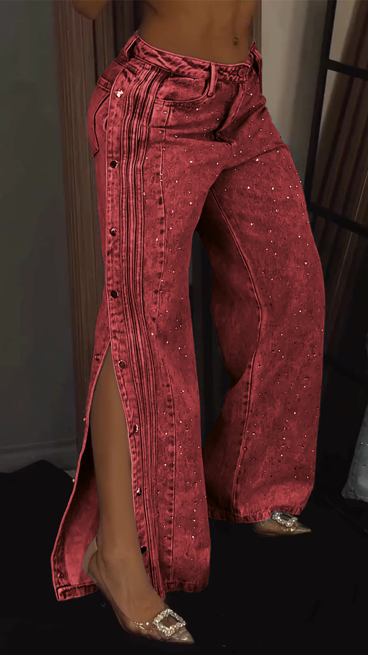 Women's Button-down Rhinestone Fashion Jeans - Seldom Seen Styles