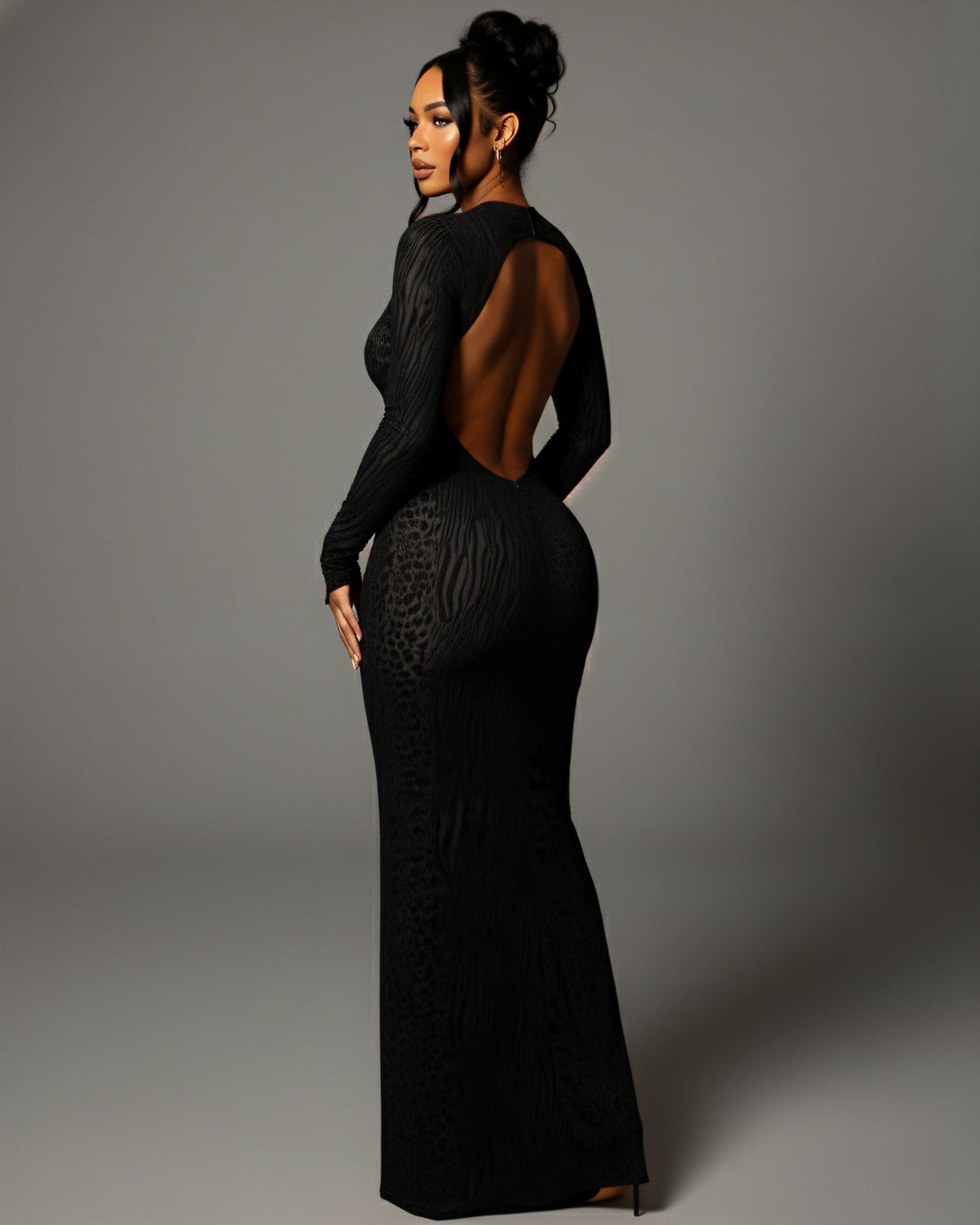 ASHLEY Mesh Open Back Maxi Dress