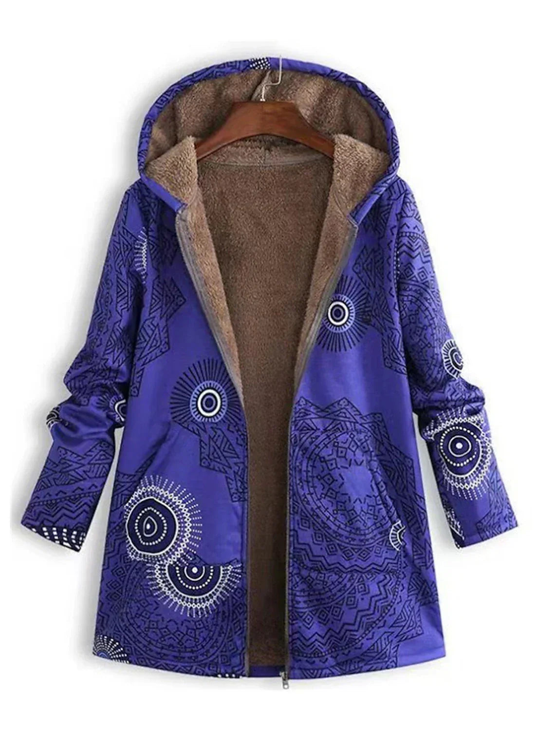 Womens Winter Button Up Patchwork Sherpa Fleece Lined Hooded Jacket Coat Linen Long Sleeve Warm Liner Pocket Coa - Seldom Seen Styles