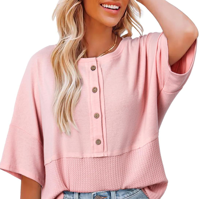 Casual Button Down Waffle Knit Top - Seldom Seen Styles