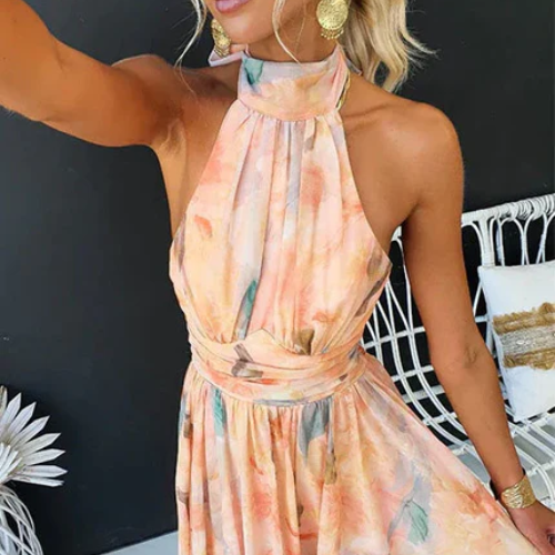 Women’s Halter Neck Printed Maxi Dress - Seldom Seen Styles