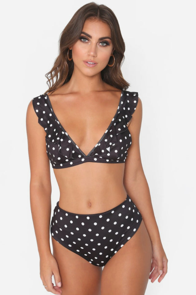Polka Dot High Waist Ruffle Bikini - Seldom Seen Styles
