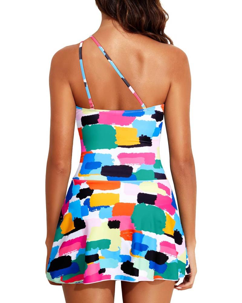 One-Shoulder Skirted Swimdress