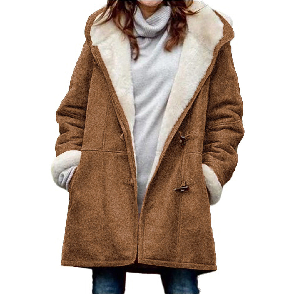 Wintermantel für Damen 2024, Übergröße, warme, mit Fleece gefütterte Jacken, Parka mit Knopfleiste, Kapuze, Peacoat-Oberbekleidung mit Tasche