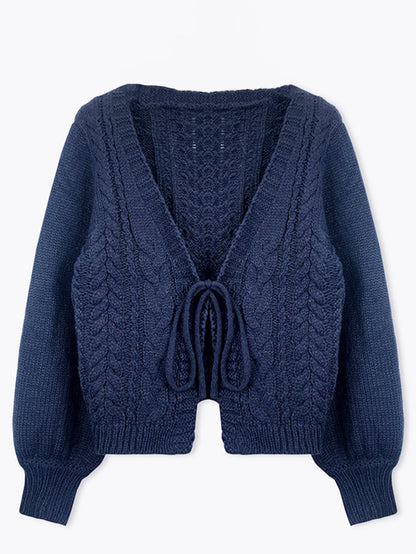 Women's Solid Drop Shoulder Tie Front Blue Cardigan,Comfort Basic Minimalist Fashion Casual Long Sleeve V Neck Knitwear for Fall & Winter, Lady Knitting Fabric Tops,Women Clothing for Daily Outdoor Wear, Womenswear