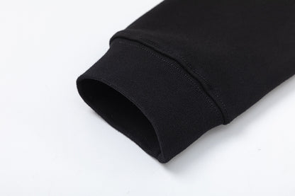 Black Graphic Hoodie and Joggers Tracksuit Set, Two Piece Streetwear Outfit