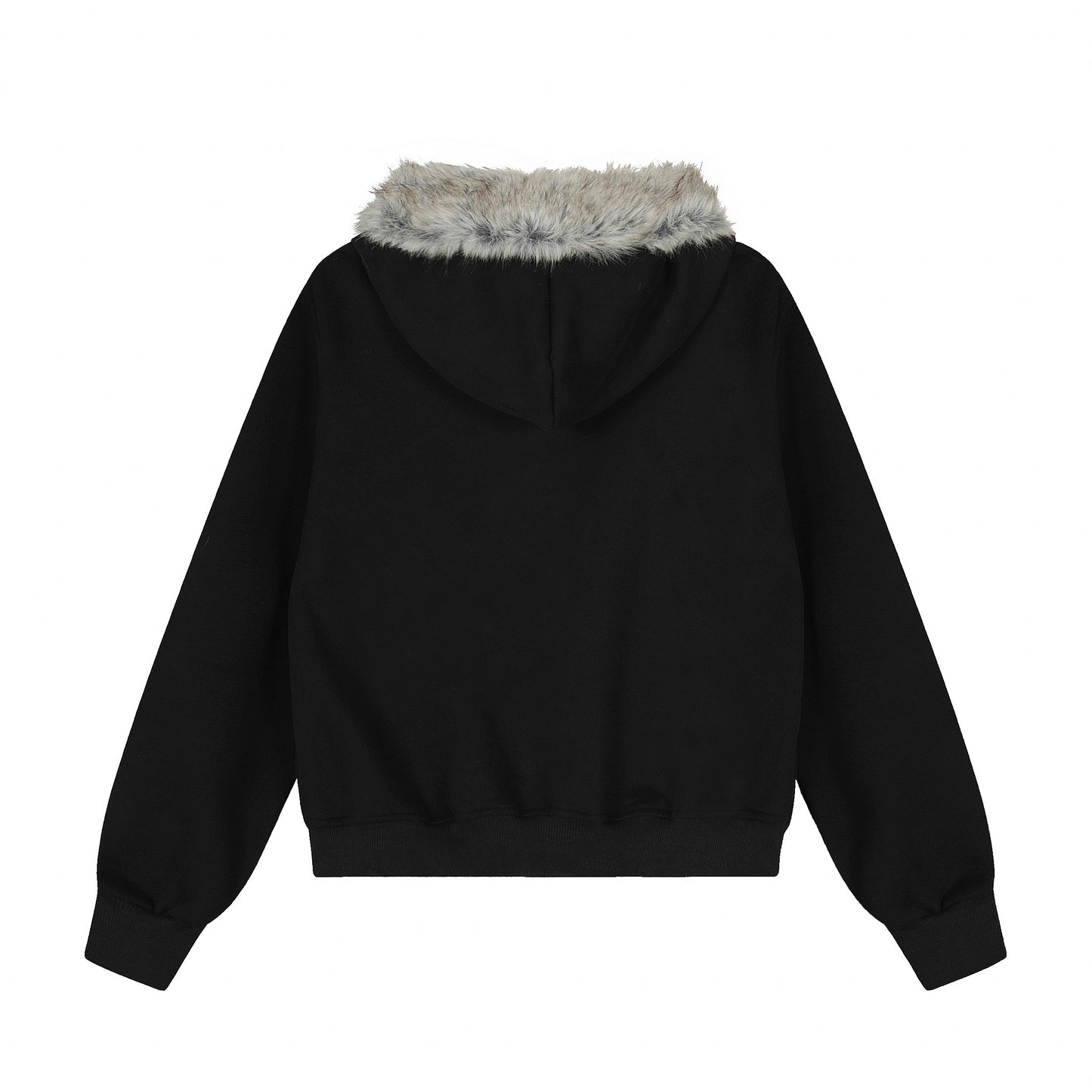Anime Graphic Faux Fur Collar Zip Hoodie Jacket Studded Streetwear Y2K Grunge Winter Coat