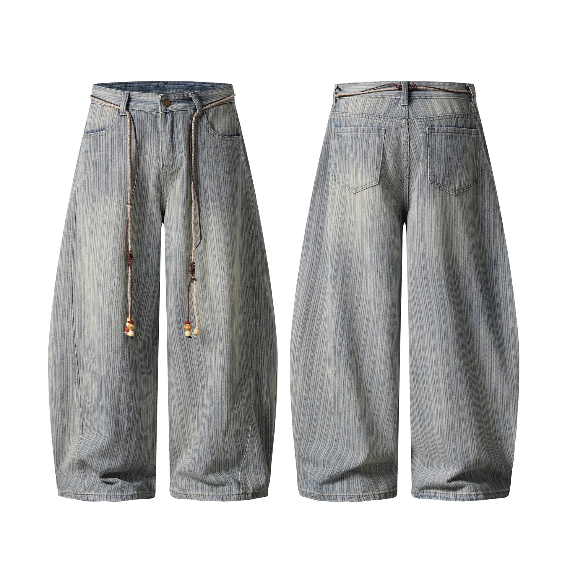 Bead Rope Wide Leg Jeans - Front and Back View