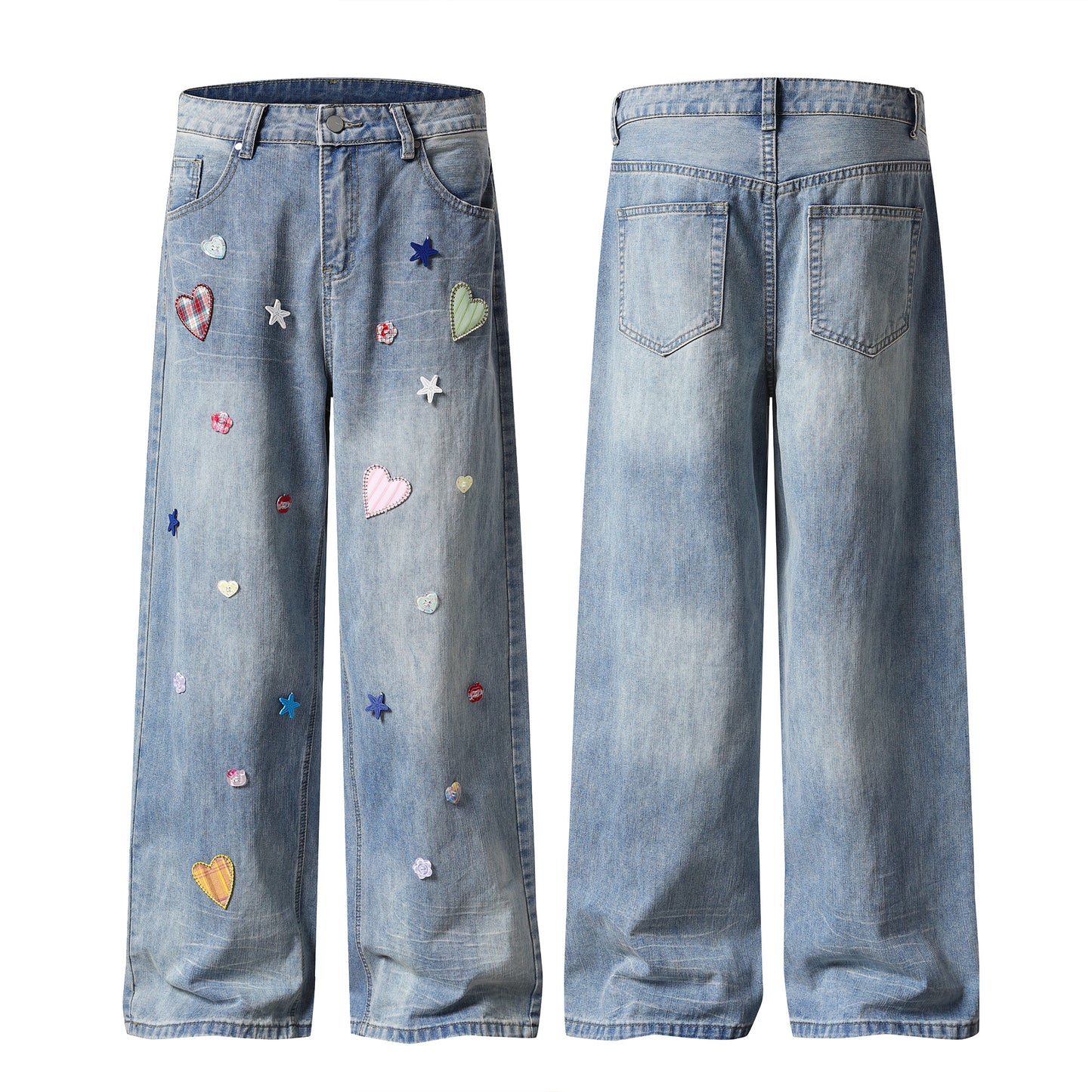 Heart Scatter Wide Leg Jeans - Front View