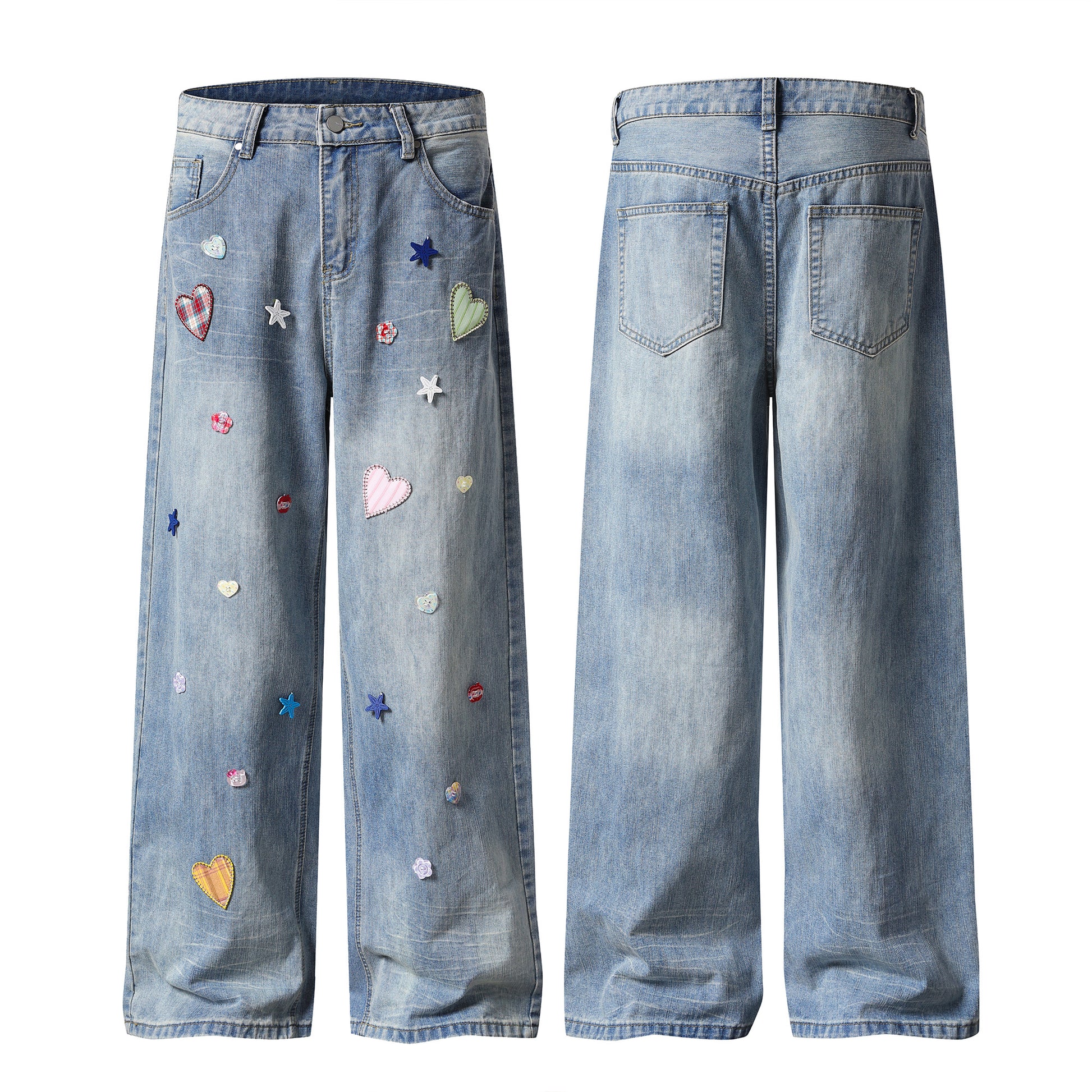 Heart Scatter Wide Leg Jeans - Front View