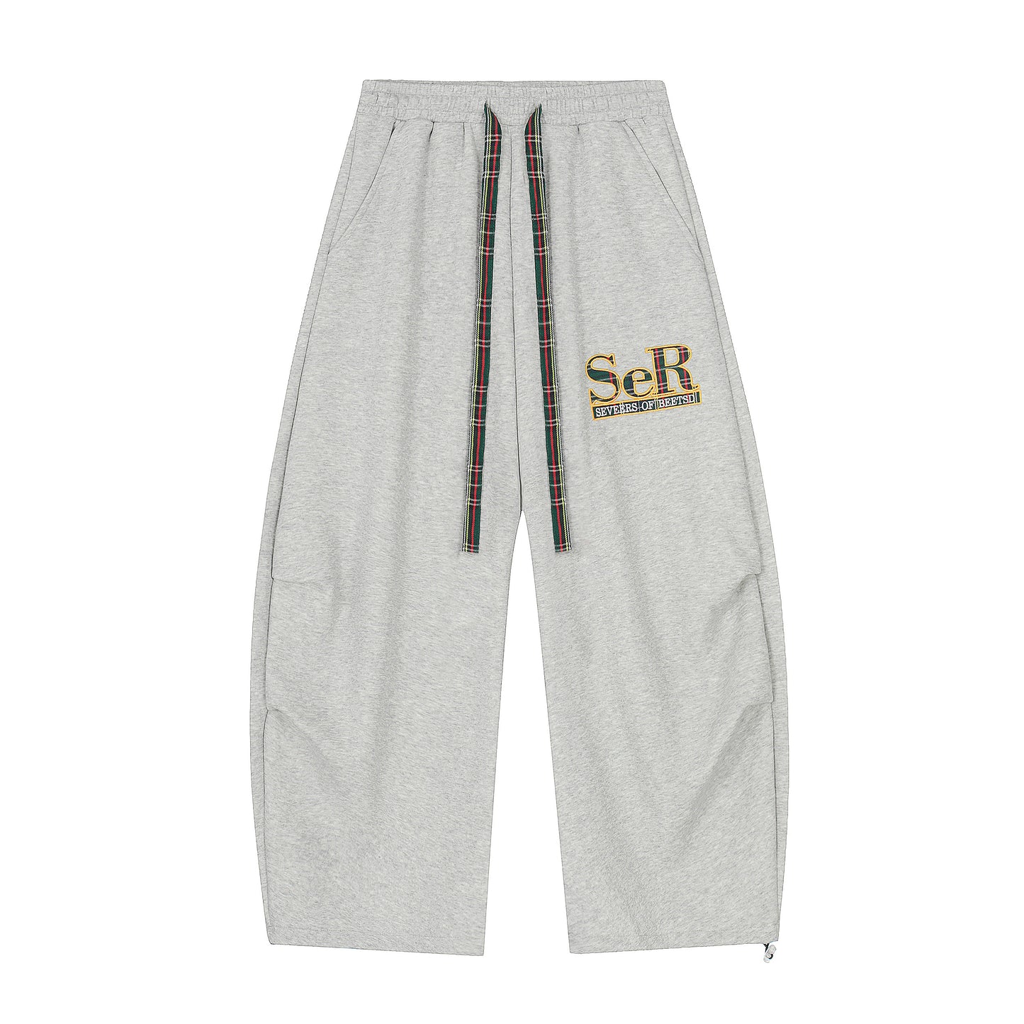 SeR Plaid Drawstring Wide Leg Sweatpants - Brown and Gray Front Side by Side