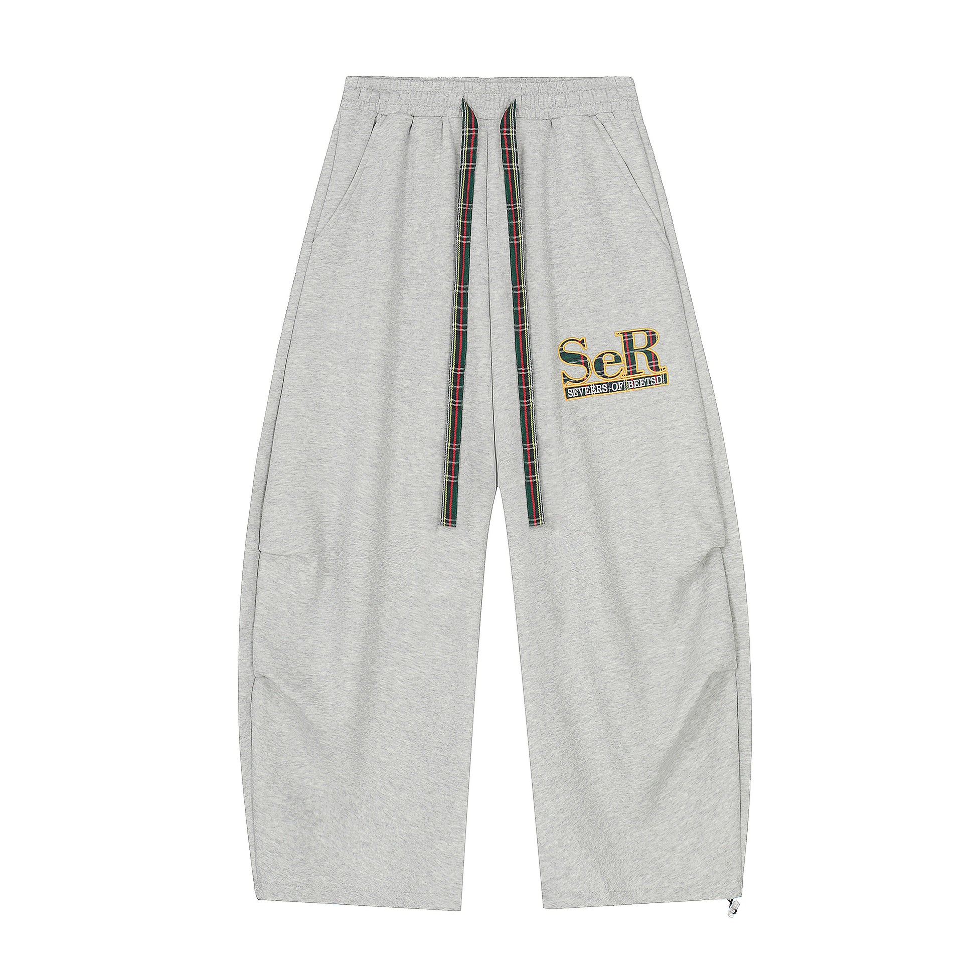 SeR Plaid Drawstring Wide Leg Sweatpants - Brown and Gray Front Side by Side