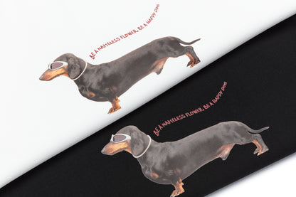Happy Dog Dachshund Graphic Oversized Tee Cute Animal Print Streetwear Short Sleeve T-Shirt