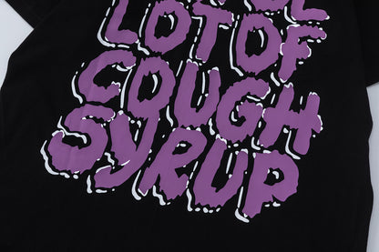 Slogan Bubble Letter Graphic Tee Purple Print Oversized Black Cotton Streetwear Casual Summer T-Shirt | Purple Lean