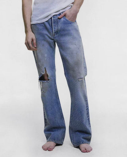 ERD Enfants Riches Deprimes Distressed Flare Jeans Washed Slash Burn Dye Vintage Streetwear Denim | ERD Flare