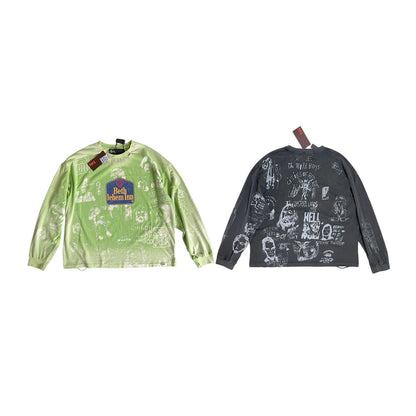 Paly Hollywood Bethlehem Inn Graffiti Long Sleeve Tee Washed Mint Green Vintage Distressed Streetwear | Mint Grunge