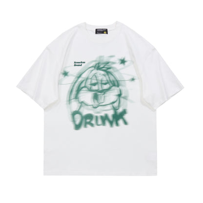 Senseless Brand Drunk Planet Spray Paint Graphic Oversized Tee Grunge Airbrush Streetwear Short Sleeve T-Shirt