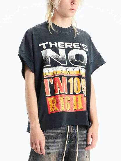SECND SLF No Question I'm 100% Right Slogan Tee Washed Black Heavy Drop Shoulder Cracked Print Streetwear | 100 Right Tee