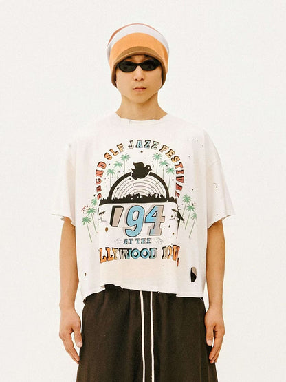 SECND SLF 94 Jazz Festival Vintage Short Sleeve Tee Off-White Boxy Dual-Print Retro American Streetwear | Jazz 94 Tee