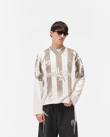 Represent England 93 Stripe Soccer Jersey Layered Long Sleeve Tee Washed Oversized Drop Shoulder Vintage Retro Streetwear Top | England 93